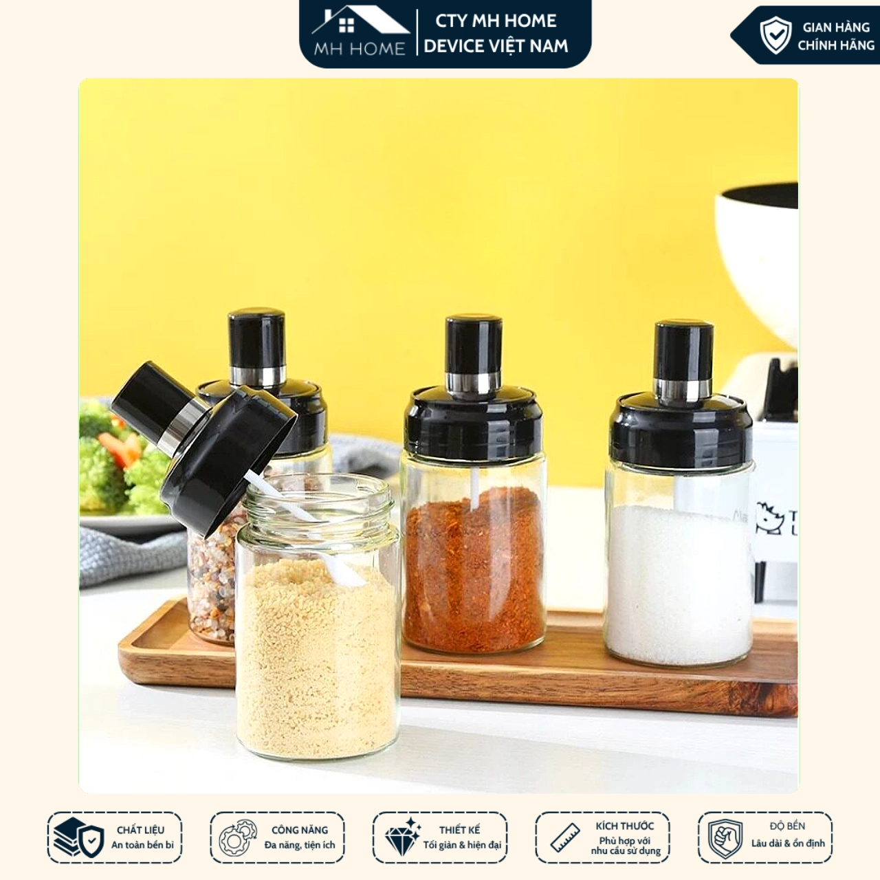 Bộ 3 Hộp Bảo Quản Thực Phẩm Thủy Tinh Kèm Hũ Gia Vị & Chai Đựng Dầu Ăn